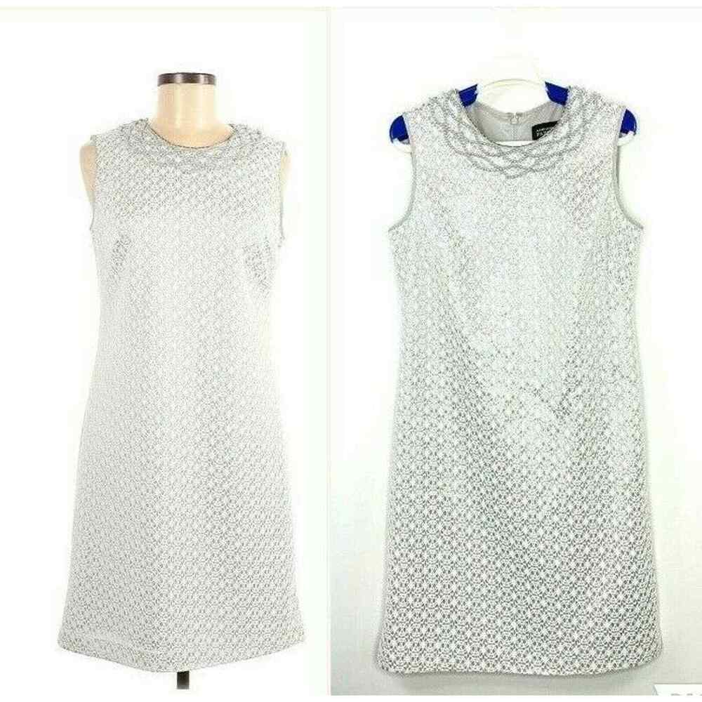 Adrianna Papell Sleeveless Lace Overlay Cocktail White Gray Dress Size 6